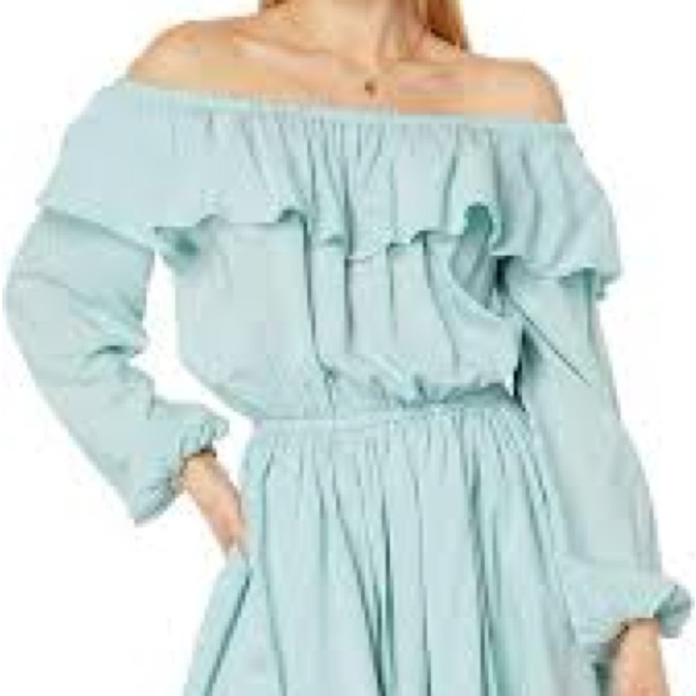 Wrangler Off-Shoulder Ruffle Mini Dress in Mint Green